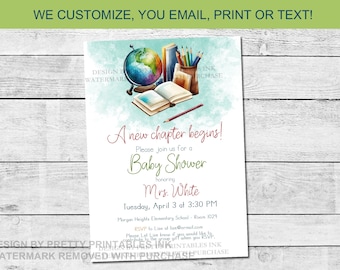 Teacher Baby Shower Invitation Printable, Classroom Baby Shower Invitation, Baby Shower Invite for Teacher, A New Chapter Begins Invitation