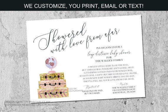 Girl Baby Shower By Mail Invitation Printable | Long Distance Baby Shower Invitation | Shower from Afar Girl Baby Shower Invite Il_570xn