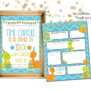 Capsule temporelle pour premier anniversaire de dinosaure à imprimer | Capsule temporelle 1er anniversaire | Capsule et carte anniversaire garçon | Plaque anniversaire dinosaure