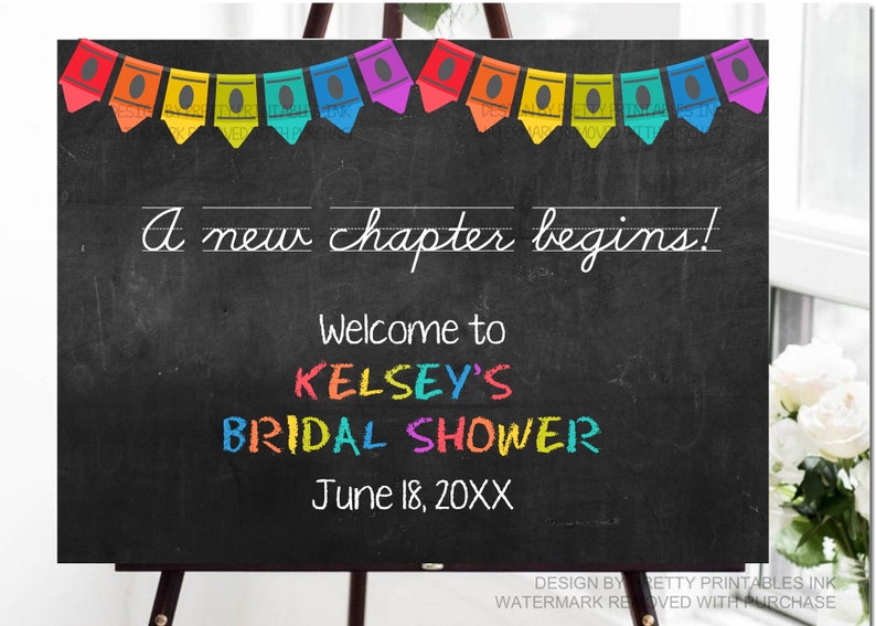 Teacher bridal shower sign printable, bridal shower welcome sign, teacher welcome sign, classroom party sign, customized classroom sign image 1