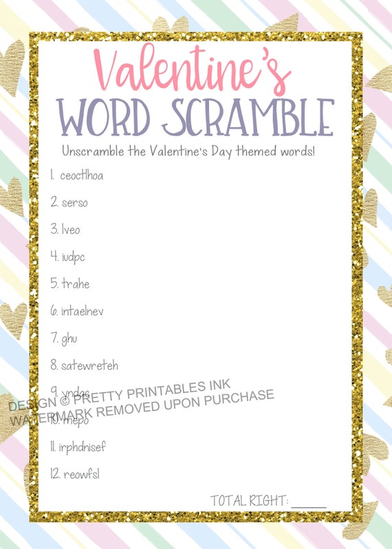 Printable Valentine's Day game, Valentines Game, Galentine's party game, Valentines Word Scramble Game, virtual Galentine's game Il_570xn