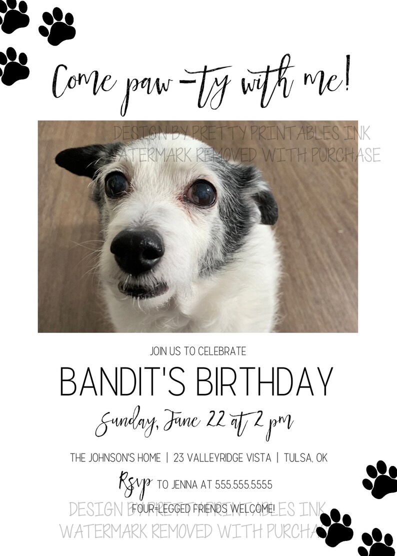 Dog Birthday Party Invitation Dog First Birthday Invitation Etsy