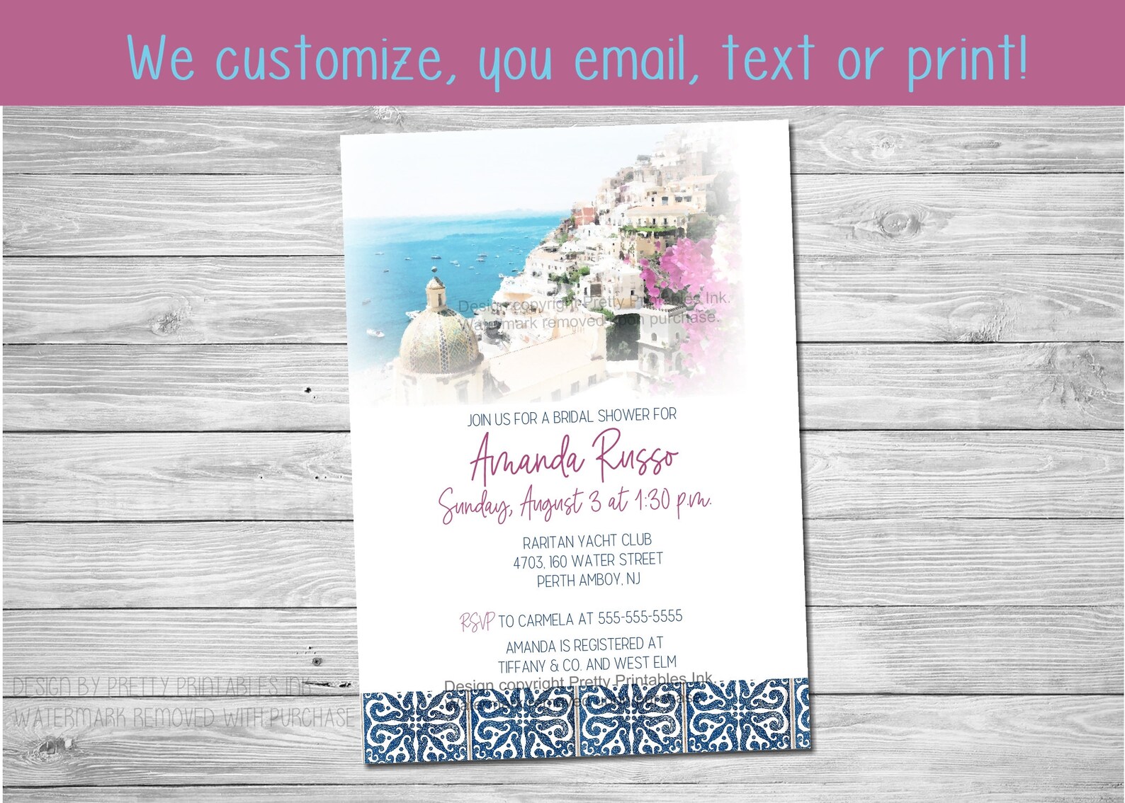 Printable Italian Bridal Shower Invitation Positano Bridal Etsy