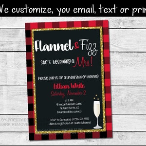 Flannel and fizz bridal shower invitation printable, fizz and flannel invitation, flannel bridal shower invite,  fall bridal shower invite