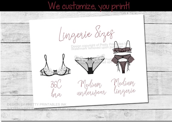 Lingerie Size Insert Printable | Lingerie Size Card | Lingerie Shower Insert | Lingerie Shower Size Card | Bride's Measurements Insert Il_570xn