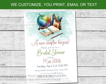 Teacher Bridal Shower Invitation Printable |  Classroom Shower Invitation | Teacher Shower Invitation | A New Chapter Begins Invitation