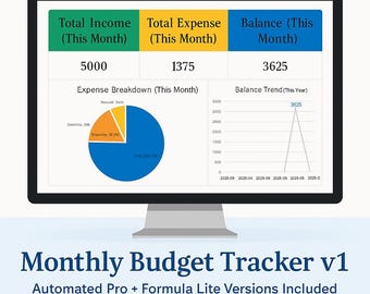Monthly Budget Tracker Excel Template | Expense Spreadsheet | Finance Planner | Income & Savings Tracker | Digital Download