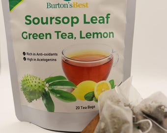 Soursop Leaf Green Tea – Lemon Herbal Blend (20 Pyramid Tea Bags)