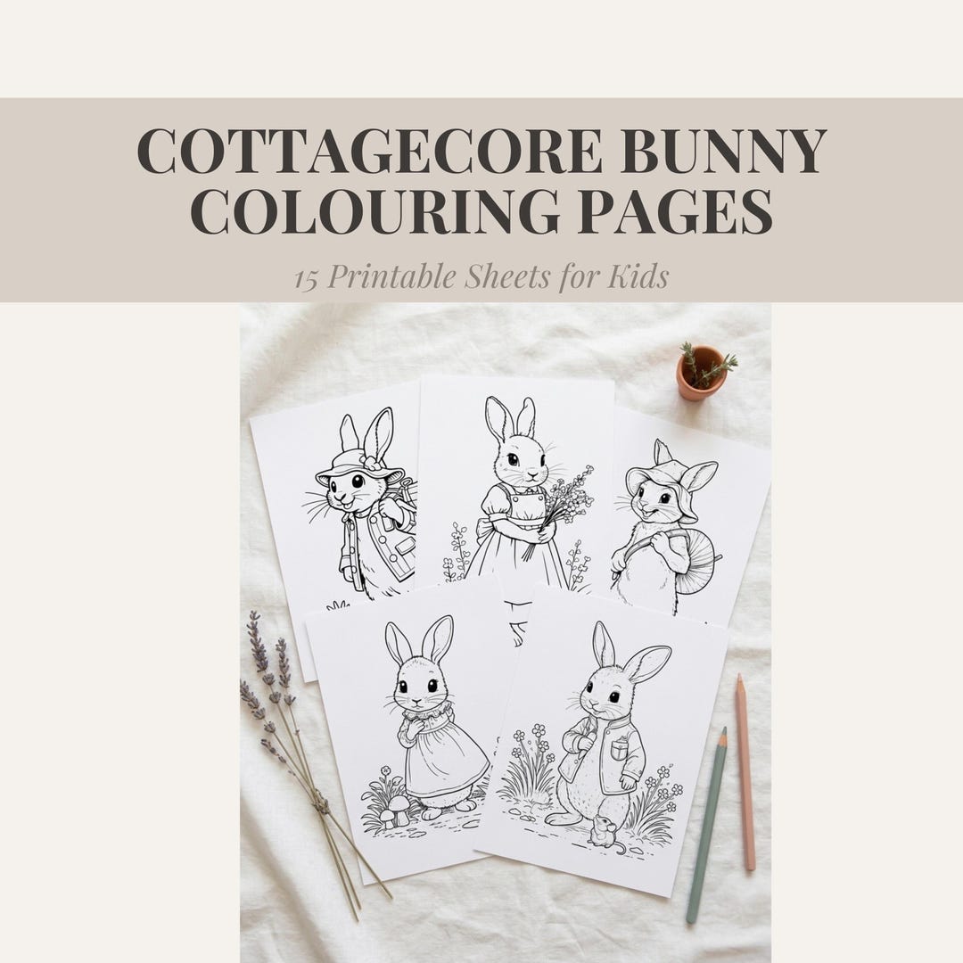 Cottage Core Rabbit Cottagecore Bunny Coloring Pages, Rabbit Family Printable, Kids ...