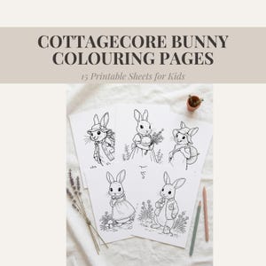 Cottagecore Bunny Coloring Pages, Rabbit Family Printable, Kids Activity Pack, Easter Coloring Sheets, Nursery Printable, 15 Page PDF