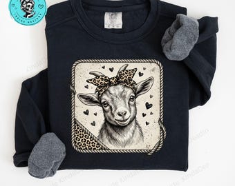 Cute Goat Leopard Bandana T-Shirt, Adorable Farm Animal Tee, Boho Goat PNG Digital Download, Country Girl Graphic, Vintage Farm Life Art
