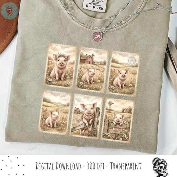 Vintage western pig stamp png, Country pig lover tshirt digital file, Red barn postage sublimation dtf, Farmhouse Instant download