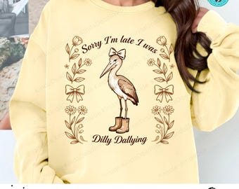 Shoebill doodle art png, Dilly Dallying floral digital download, Boho neutral funny animal design for sublimation or dtf