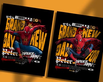 Paquete de diseños de camisetas de Spider-Man: Un Nuevo Día (PNG y SVG), 2 estampados gráficos para camisetas, descarga digital de Spiderman, película de Marvel, camiseta de Peter Parker.