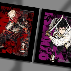 Jujutsu Kaisen Poster Bundle, Itadori Yuji & Okkotsu Yuta 2-in-1 Streetwear Prints, PNG SVG Anime Shirt and Poster Design