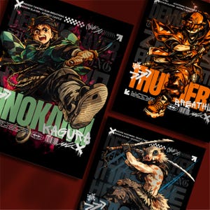 Demon Slayer Poster Bundle, Tanjiro Inosuke Zenitsu 3-in-1 Streetwear Poster Prints, PNG SVG Anime Digital design