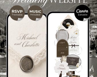 Old Money Wedding Website Template | Vintage Digital Wedding Invitation with RSVP, Music and Coundown Timer | Instant Download