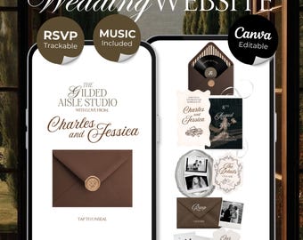 Espresso Brown & Ivory Wedding Website Template with RSVP, Music and Coundown Timer: Editable Canva Design (Digital Download)