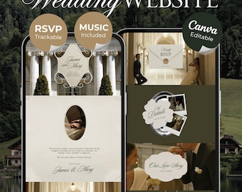 Olive Green Wedding Website Template with RSVP, Music and Countdown Timer: Old Money Wedding Invitation | Classic Digital Invitation