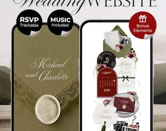 Olive Green Wedding Website Template Canva | Digital Wedding Invitation with RSVP, Music and Countdown Timer | Instant Download