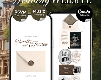 Brown & Ivory Wedding Website Template with RSVP, Music and Countdown Timer: Classic Floral Envelope Digital Invitation