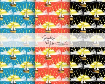 Segelboot Seamless Pattern: Maritimer Stoffdruck, Scrapbooking (Digitaler Download)