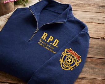 Embroidered R.P.D Horror Police Department Quarter Zip Sweatshirt,  Zombie Survival Tactical Pullover Quarter Zip, Gamer Gift