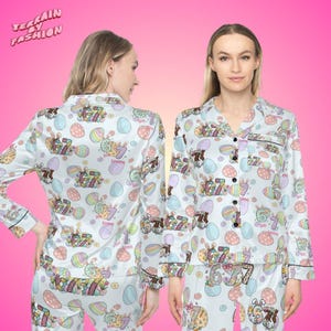 Conjunto de pijama de satén Easter Six Seven 67, mezcla de poliéster para mujer, ropa de dormir familiar, regalos de Pascua imagen 2
