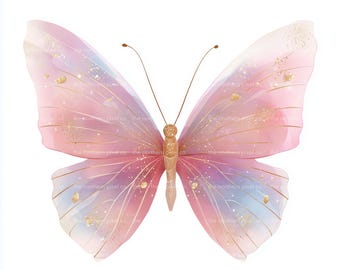 水彩ピンクの蝶のクリップアート パステルカラーの蝶 PNG デジタル画像