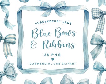 PNG-Bundle mit blauen Schleifen, Cliparts mit hellblauen Schleifen und Bändern, Aquarell-Schleifen, Einladungen zur Babyparty, Grafiken fürs Kinderzimmer (Digitaler Download)