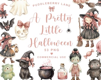 Halloween-Clipart-Bundle in Pastellfarben (PNG), Verspieltes Halloween, Niedliche Halloween-Clipart, Halloween-PNG, Rosa Halloween-Clipart, Gruselige Mädchengrafik