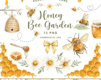 Honigbiene & Gartenblumen (PNG) für Babypartys mit Bienenmotiven, Weltbienentag, Geburtstags-Cliparts mit Bienenmotiven, digitaler Download, kommerzielle Nutzung