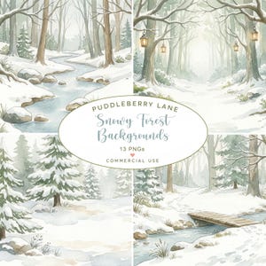 Snöig skogsbakgrund, vinterskogsillustration, akvarell skogsmark PNG, skogslandskap Clipart, skogsscenbyggare