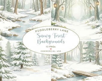 Verschneiter Waldhintergrund, Winterwaldillustration, Aquarell-Wald-PNG, Waldlandschaft-Cliparts, Waldszenen-Generator