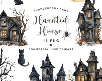 Spukhaus-PNG, Aquarell-Spukhaus-Clipart, Gruseliges Halloween-PNG, Halloween-Clipart, Spukhaus-Kunst & Digitaler Download