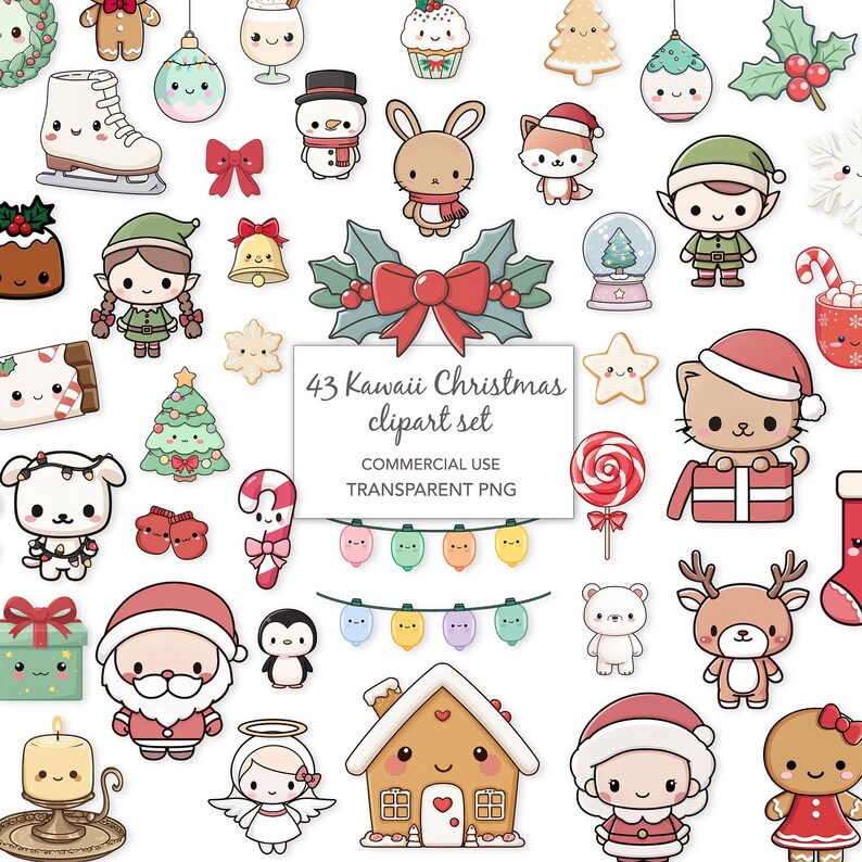 43 Kawaii Christmas Clipart, Cute Christmas Png, Printable Clipart ...