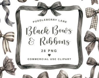 PNG-Bundle mit schwarzer Schleife, Aquarell-Schleife & schwarzes Band Clipart, verspielte Clipart für Hochzeiten, Einladungen, Geschenkanhänger und festliche Anlässe