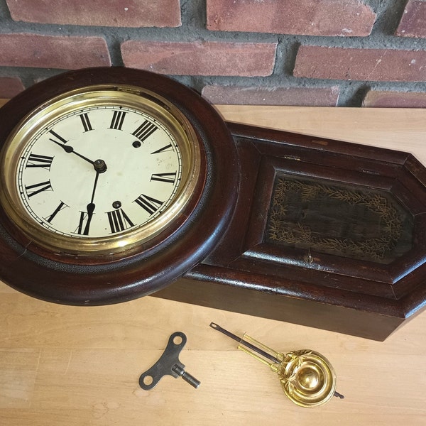 Wall Clock, Restored, School Clock, 8-day Mechanical Movement, Early 1900’s, Rustic Décor