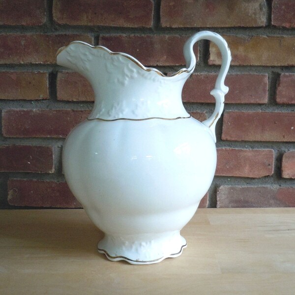 Pitcher, Ironstone, White, Large Size Ewer, American, 1890s, Collectible