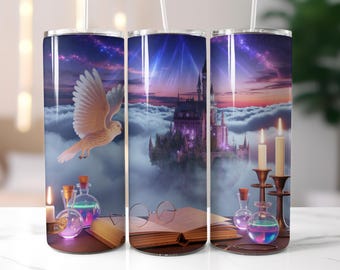 Wizard World Castle Tumbler Wrap, Magische Eule Fantasy Zauber Sublimation PNG, Zauberer Tumbler Wrap, 20 Unze Skinny Tumbler Wrap, Sublimationsdesign