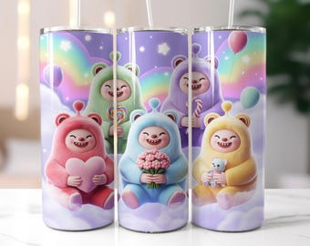 Süße La Bubu Monster Tumbler Wrap, Pastell Regenbogen Kawaii Monster PNG Wrap, süße Tumbler Wrap, 20 Unzen Skinny Tumbler Wrap, Sublimationsdesign,