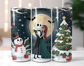 Spooky Christmas Lovers Tumbler Wrap, Jack And Sally Movie Friends PNG, Christmas Tumbler Wrap, 20oz Skinny Tumbler Wrap, Sublimation Design