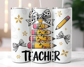 Chic Lehrer Tumbler Wrap, fröhliche Lehrer Geschenk PNG, Polka Dot Wrap, Weihnachten Tumbler Wrap, 20 Unzen Skinny Tumbler Wrap, Sublimation Design,