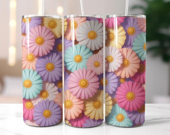 Pastell 3D Daisy Tumbler Wrap, bunte Frühlingsblumen Sublimation PNG, Blumen Tumbler Wrap, 20 Unzen Skinny Tumbler Wrap, Sublimationsdesign,