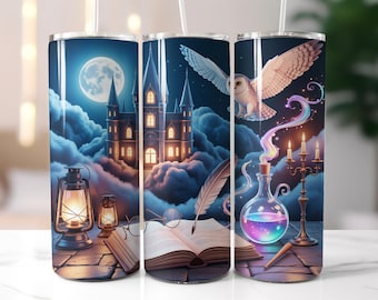 Mystische Zauberer Welt Tumbler Wrap, Magisches Schloss Sublimation PNG, Zauberer Tumbler Wrap, 20 Unze Skinny Tumbler Wrap, Sublimationsdesign,