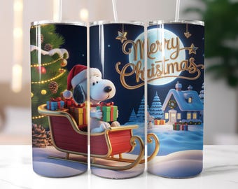 Frohe Weihnachten lustigen Schlittenhund Tumbler Wrap, Cartoon Hund Design PNG, Weihnachten Tumbler Wrap, 20 Unzen Skinny Tumbler Wrap, Sublimation Design,
