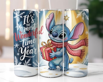 Blaue Alien wunderbare Zeit Tumbler Wrap, niedliche Cartoon Weihnachten PNG, Weihnachten Tumbler Wrap, 20 Unze Skinny Tumbler Wrap, Sublimation Design,