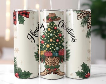 Howdy Christmas Western Tumbler Wrap, Western Cowboy Tumbler Wrap PNG, Christmas Tumbler Wrap, 20oz Skinny Tumbler Wrap, Sublimation Design,