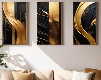 Black & Gold Abstract Art Print Set | Modern Luxury (Digital Download)