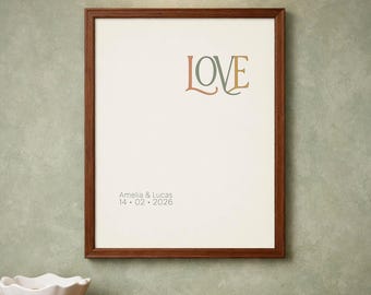 Personalized Anniversary Keepsake, Custom Minimalist Love Poster, Fine Line Typography Art, Scandi Style Couple Name Print, Digital Download